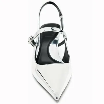 DREAMCIA Metallic Silver Slingback Heels for Women's Style