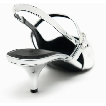 DREAMCIA Metallic Silver Slingback Heels for Women's Style