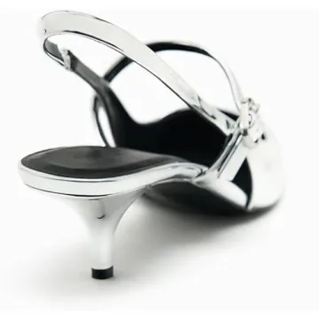 DREAMCIA Metallic Silver Slingback Heels for Women's Style