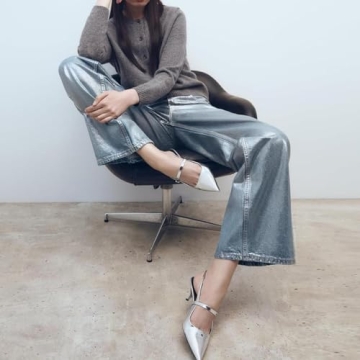 DREAMCIA Metallic Silver Slingback Heels for Women's Style