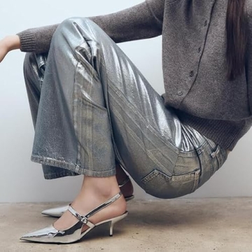 DREAMCIA Metallic Silver Slingback Heels for Women's Style