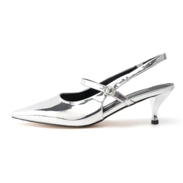 DREAMCIA Metallic Silver Slingback Heels for Women's Style