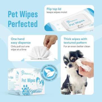 Petazy Dog Wipes for Paws and Butt Ears Eyes | Organic Pet Wipes for Dogs | Dog Wipes Cleaning Deodorizing | Extra Thick Paw Wipes for Dogs Cats Pets