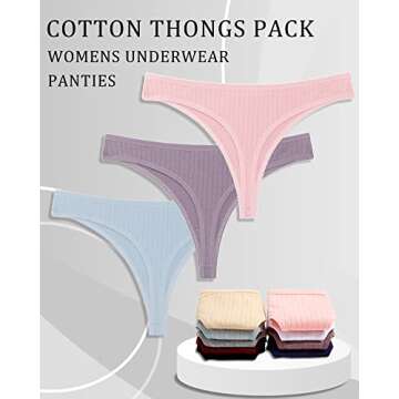 FINETOO 6 Pack Cotton Thongs for Women Breathable Low Rise Bikini Panties Womens Thong Underwear Sexy S-XL