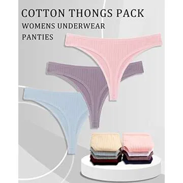 FINETOO 6 Pack Cotton Thongs for Women Breathable Low Rise Bikini Panties Womens Thong Underwear Sexy S-XL