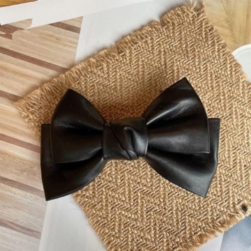 Trendy 3Pcs Black PU Leather Hair Clips with Bow Design