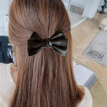 Trendy 3Pcs Black PU Leather Hair Clips with Bow Design