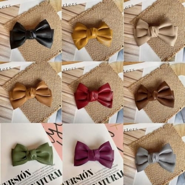 Trendy 3Pcs Black PU Leather Hair Clips with Bow Design