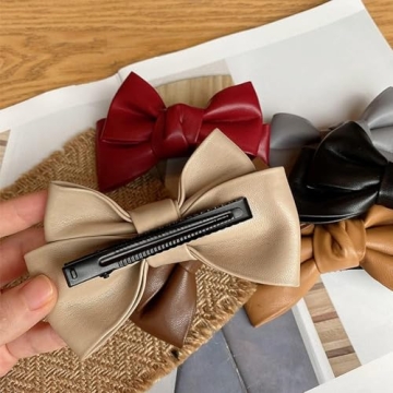 Trendy 3Pcs Black PU Leather Hair Clips with Bow Design