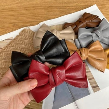 Trendy 3Pcs Black PU Leather Hair Clips with Bow Design