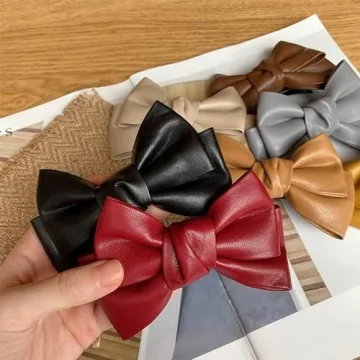 Trendy 3Pcs Black PU Leather Hair Clips with Bow Design