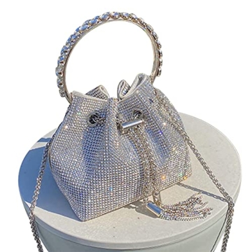 TOPALL Upgrade Rhinestone Evening Bag - Stylish Silver Purse for Parties and Weddings