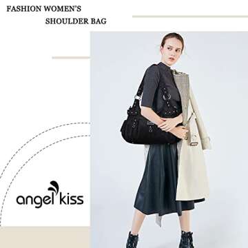 Angelkiss Large Purses and Handbags for Women - Washed Faux Leather Crossbody