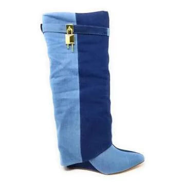 Liliana Women Knee High Wedge Boot Mutto-1 – Stylish and Comfortable Knee-High Denim Boots
