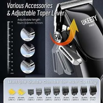 Ukeety Hair Clippers for Men Professional Beard Trimmer Cordless Hair Clippers with LED Display Rechargeable T-Blade Hair Trimmer Hair Cutting Kit for Household Barber Kit