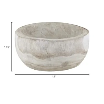 Large Hand Carved Paulownia Wood Fruit Bowl Natural Decor