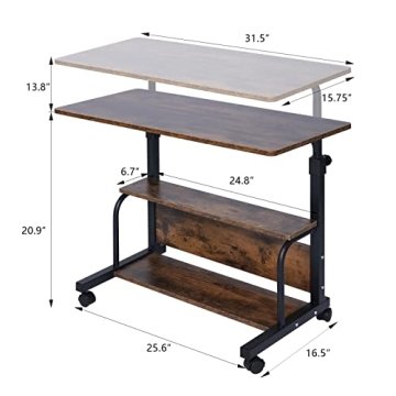 Laventer Adjustable Laptop Desk on Wheels for Small Spaces