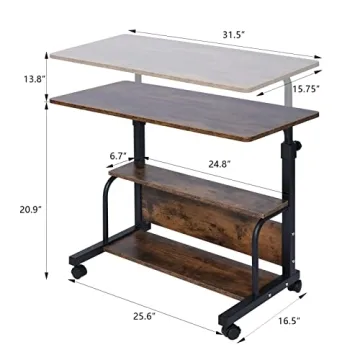 Laventer Adjustable Laptop Desk on Wheels for Small Spaces