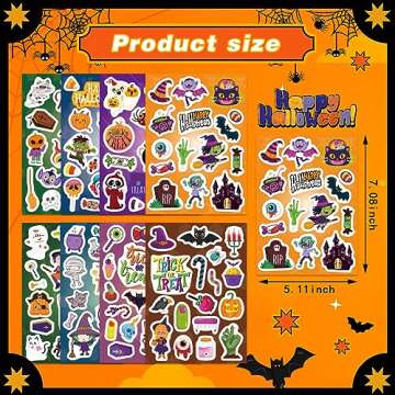 16 Sheets Halloween Stickers for Kids Halloween Theme Stickers Non-Repeating,Halloween Goodie Bag Fi...