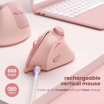 seenda Ergonomic Mouse Rechargeable, Vertical Wireless Mouse with Volume knob, Quiet clicks, 3 Device Connection (Bluetooth or USB), Optical Mice for Windows, PC and Mac- Rose