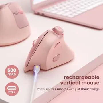 seenda Ergonomic Mouse Rechargeable, Vertical Wireless Mouse with Volume knob, Quiet clicks, 3 Device Connection (Bluetooth or USB), Optical Mice for Windows, PC and Mac- Rose