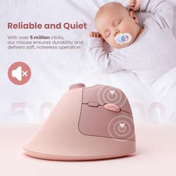 seenda Ergonomic Mouse Rechargeable, Vertical Wireless Mouse with Volume knob, Quiet clicks, 3 Device Connection (Bluetooth or USB), Optical Mice for Windows, PC and Mac- Rose