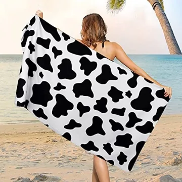 Oversized Quick Dry Microfiber Cow Print Beach Towel