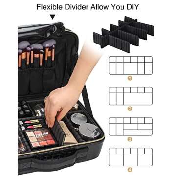 Relavel Travel Makeup Train Case Makeup Cosmetic Case Organizer Portable Artist Storage Bag with Adjustable Dividers for Cosmetics Makeup Brushes Toiletry Jewelry Digital Accessories