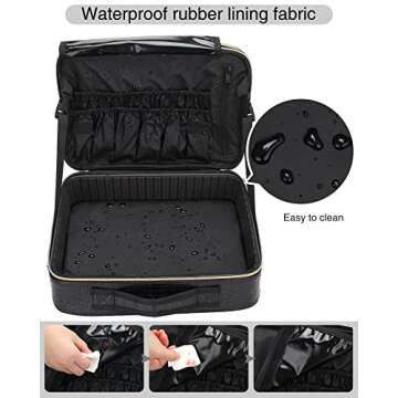 Relavel Travel Makeup Train Case Makeup Cosmetic Case Organizer Portable Artist Storage Bag with Adjustable Dividers for Cosmetics Makeup Brushes Toiletry Jewelry Digital Accessories
