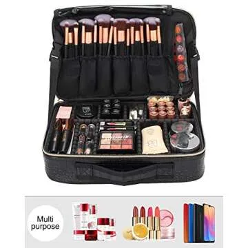 Relavel Travel Makeup Train Case Makeup Cosmetic Case Organizer Portable Artist Storage Bag with Adjustable Dividers for Cosmetics Makeup Brushes Toiletry Jewelry Digital Accessories