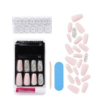 KISS Masterpiece One-Of-A-Kind Luxe Manicure, Premium Acrylic Fake Nails with Pink Gel Nail Glue, Manicure Stick, Mini Nail File, & 30 Glue On Nails Including 12 Accent Nails