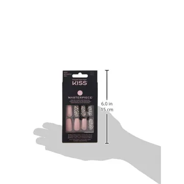 KISS Masterpiece One-Of-A-Kind Luxe Manicure, Premium Acrylic Fake Nails with Pink Gel Nail Glue, Manicure Stick, Mini Nail File, & 30 Glue On Nails Including 12 Accent Nails
