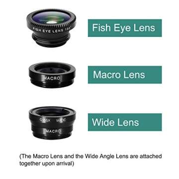 Phone Lens,by Ailun,3 in 1 Clip On 180 Degree Fish Eye Lens+0.65X Wide Angle+10X Macro Lens,Universa...