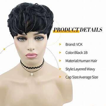 VCK Short Human Hair Wigs for Black Women - Stylish Pixie Cut with Bangs