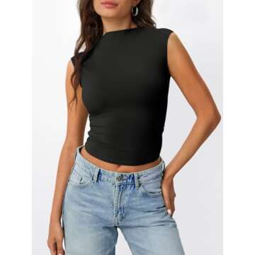 Trendy Queen Women's Going Out Basic Tank Tops Mock Neck Spring Clothes Sleeveless Slim Fitted Cute ...