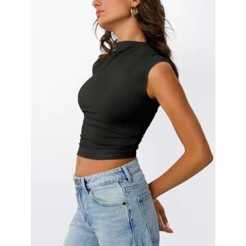 Trendy Queen Women's Going Out Basic Tank Tops Mock Neck Spring Clothes Sleeveless Slim Fitted Cute Shirts Summer Trendy Y2K Outfits Black S
