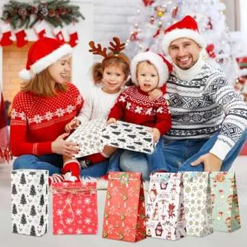 NACHLYNN Christmas Gift Bags 30 Pcs Kraft Paper for Parties