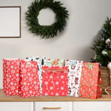 NACHLYNN Christmas Gift Bags 30 Pcs Kraft Paper for Parties