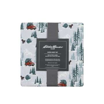 Eddie Bauer - Queen Sheet Set, Warm Breathable Cotton Flannel Bedding with Deep Pockets, Brushed for Extra Softness, Cozy Home Decor, Oeko-Tex Certified (Tree Farm, Queen)