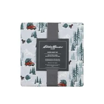 Eddie Bauer - Queen Sheet Set, Warm Breathable Cotton Flannel Bedding with Deep Pockets, Brushed for Extra Softness, Cozy Home Decor, Oeko-Tex Certified (Tree Farm, Queen)