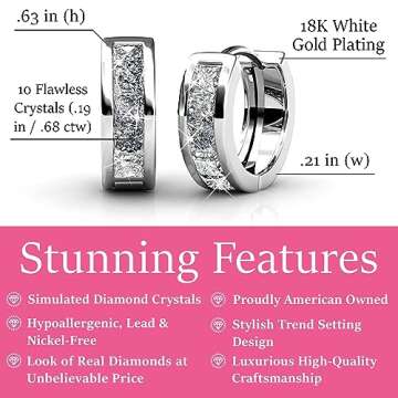 Cate & Chloe Giselle 18K White Gold Hoop Earrings for Women with Simulated Diamond Crystals | Stylish, Hypoallergenic, Lightweight Design | Gift for Her