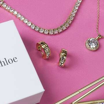 Cate & Chloe Giselle 18K White Gold Hoop Earrings for Women with Simulated Diamond Crystals | Stylish, Hypoallergenic, Lightweight Design | Gift for Her