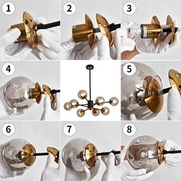 SZXYKEJI 8 Light Chandelier Pendant Lighting Black with Glass Globes Classic Vintage Sputnik Ceiling Light Fixture for Kitchen Living Room Dining Room Bedroom Farmhouse..