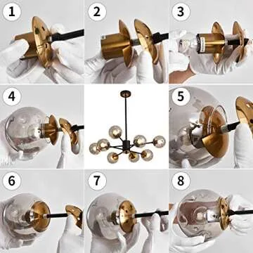 SZXYKEJI 8 Light Chandelier Pendant Lighting Black with Glass Globes Classic Vintage Sputnik Ceiling Light Fixture for Kitchen Living Room Dining Room Bedroom Farmhouse..