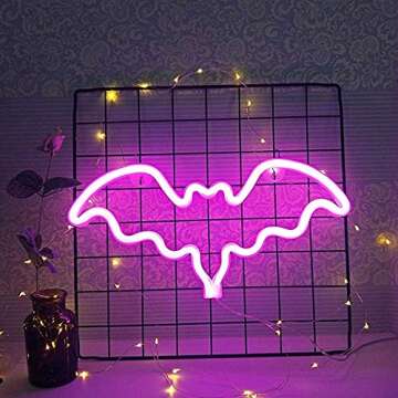QiaoFei LED Neon Bat Sign Shaped Decor Light,Bat Night Light Wall Decor for Christmas,Birthday party...