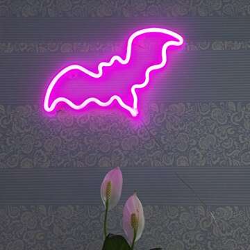 QiaoFei LED Neon Bat Sign Shaped Decor Light,Bat Night Light Wall Decor for Christmas,Birthday party,Kids Room, Living Room, Wedding Party Decor(Pink)