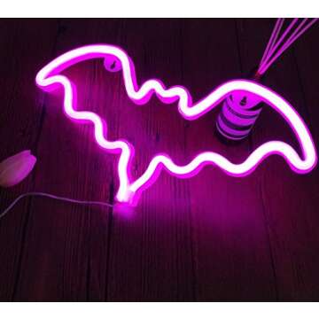 QiaoFei LED Neon Bat Sign Shaped Decor Light,Bat Night Light Wall Decor for Christmas,Birthday party,Kids Room, Living Room, Wedding Party Decor(Pink)