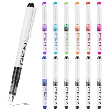 EEOYU 12 Pieces Disposable Fountain Pens, Smooth-Writing Office Supplies for Sketching, Journaling, ...