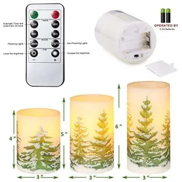 PETRISTRIKE Christmas Flameless Candles with Timer, Battery Operated Wax Led Pillar Candles, Christmas Tree Flickering Candles for Holiday Home Decor, Gift Set of 3