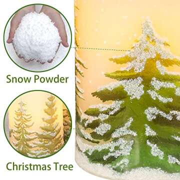 PETRISTRIKE Christmas Flameless Candles with Timer, Battery Operated Wax Led Pillar Candles, Christmas Tree Flickering Candles for Holiday Home Decor, Gift Set of 3